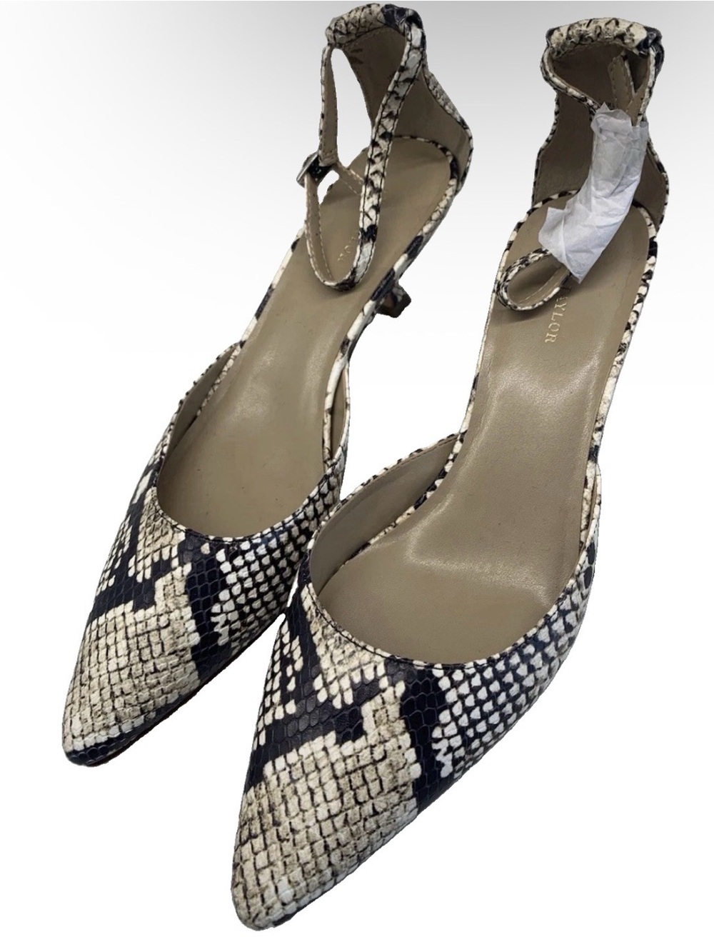 Ann Taylor Pointed Toe Snakeskin Print Slingback Kitten Heel - Sz 8.5